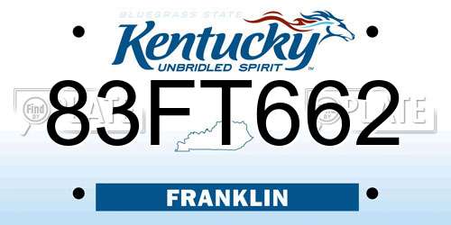 83FT662 Kentucky License Plate