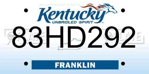 83HD292 Kentucky License Plate