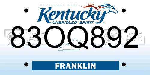 83OQ892 Kentucky License Plate