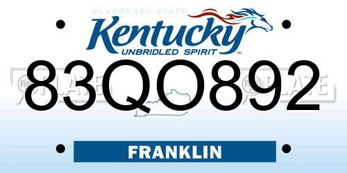 83QO892 Kentucky License Plate