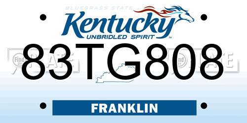 83TG808 Kentucky License Plate