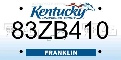 83ZB410 Kentucky License Plate