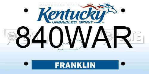840WAR Kentucky License Plate