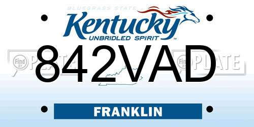 842VAD Kentucky License Plate