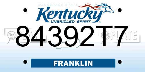 84392T7 Kentucky License Plate