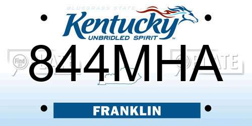844MHA Kentucky License Plate