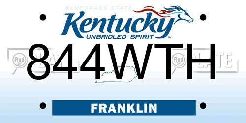 844WTH Kentucky License Plate