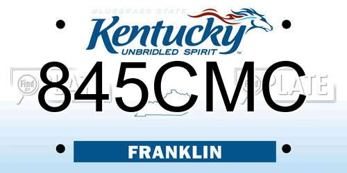 845CMC Kentucky License Plate