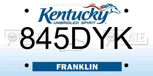 845DYK Kentucky License Plate