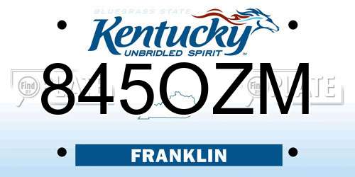 845OZM Kentucky License Plate
