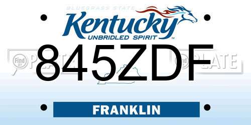 845ZDF Kentucky License Plate
