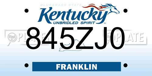 845ZJ0 Kentucky License Plate