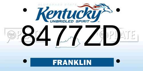 8477ZD Kentucky License Plate