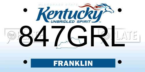 847GRL Kentucky License Plate