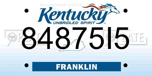 84875I5 Kentucky License Plate