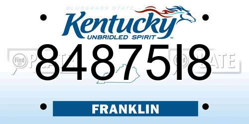 84875I8 Kentucky License Plate