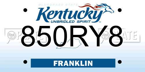 850RY8 Kentucky License Plate