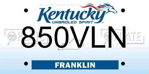 850VLN Kentucky License Plate