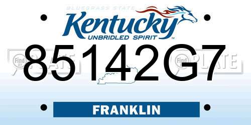 85142G7 Kentucky License Plate