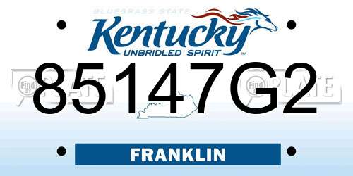 85147G2 Kentucky License Plate