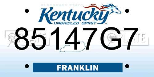 85147G7 Kentucky License Plate
