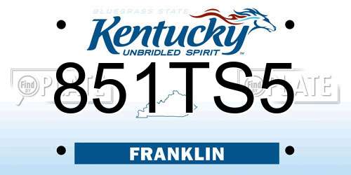 851TS5 Kentucky License Plate