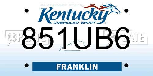 851UB6 Kentucky License Plate