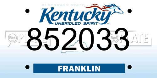 852033 Kentucky License Plate