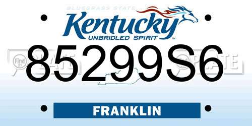 85299S6 Kentucky License Plate