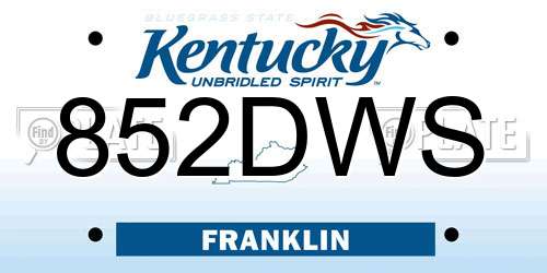 852DWS Kentucky License Plate