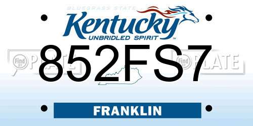 852FS7 Kentucky License Plate