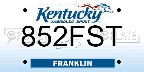 852FST Kentucky License Plate