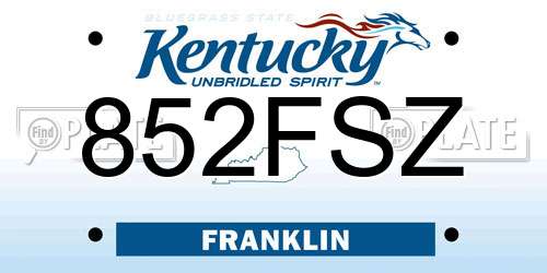 852FSZ Kentucky License Plate