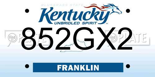 852GX2 Kentucky License Plate