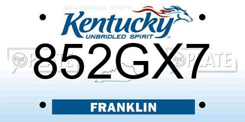 852GX7 Kentucky License Plate