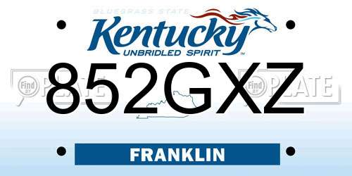 852GXZ Kentucky License Plate