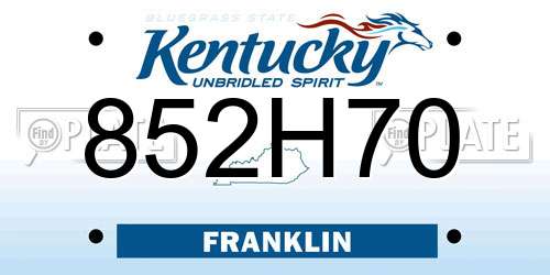 852H70 Kentucky License Plate