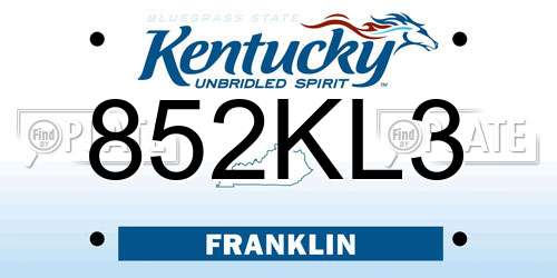 852KL3 Kentucky License Plate