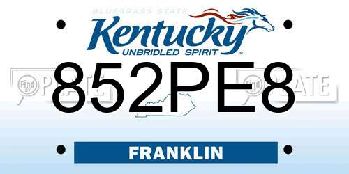 852PE8 Kentucky License Plate