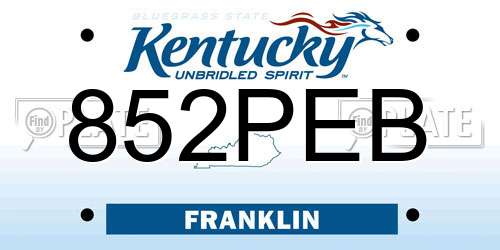 852PEB Kentucky License Plate