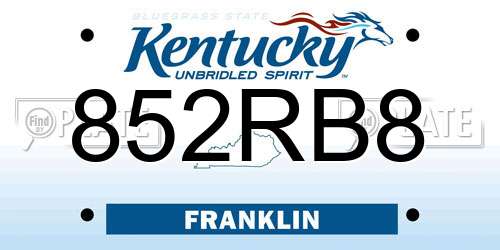 852RB8 Kentucky License Plate