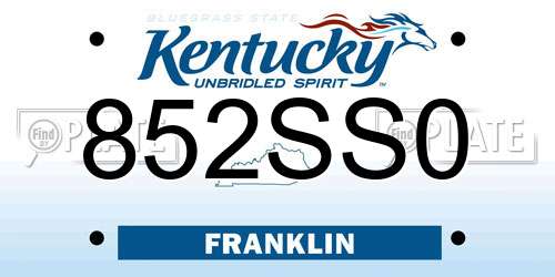 852SS0 Kentucky License Plate