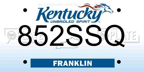 852SSQ Kentucky License Plate