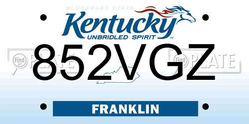 852VGZ Kentucky License Plate