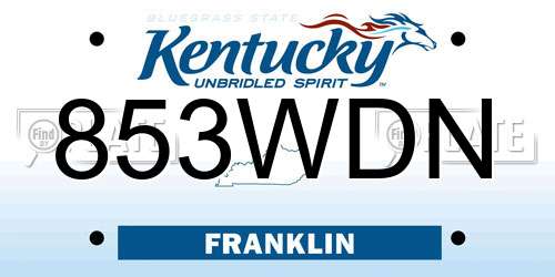 853WDN Kentucky License Plate