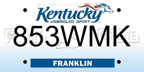 853WMK Kentucky License Plate