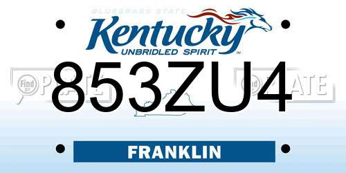 853ZU4 Kentucky License Plate