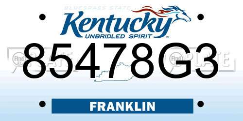 85478G3 Kentucky License Plate