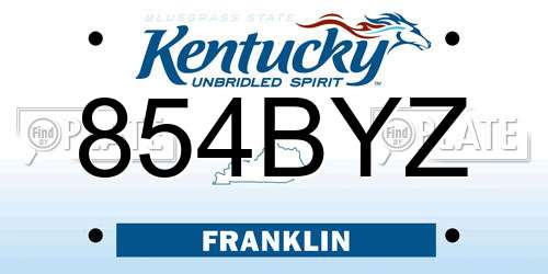 854BYZ Kentucky License Plate