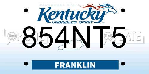 854NT5 Kentucky License Plate